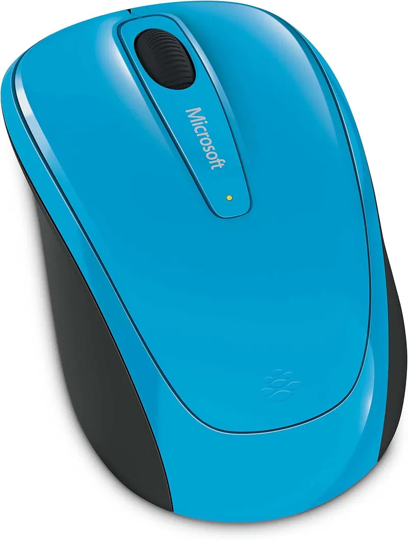Microsoft Wireless Mobile Mouse 3500, cyan blue, angled view