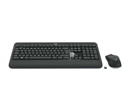 Logitech MK540 Advanced wireless keyboard and mouse, front view with mouse and receiver